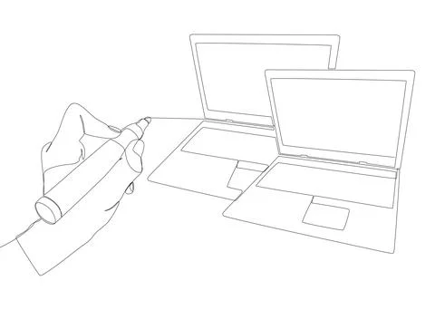 One continuous line of Laptop drawn by felt tip pen. Thin Line Illustration.. Stock Illustration