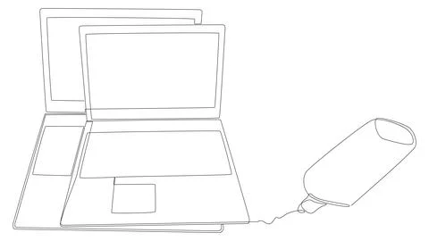 One continuous line of Laptop drawn by felt tip pen. Thin Line Illustration.. Stock Illustration