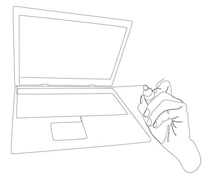 One continuous line of Laptop drawn by felt tip pen. Thin Line Illustration.. イラスト素材