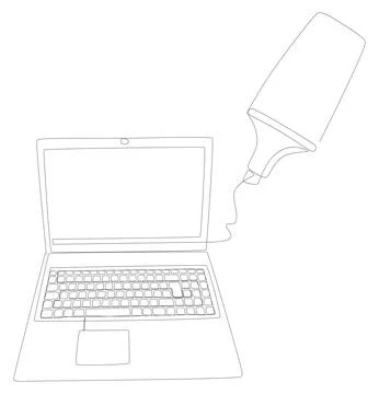 One continuous line of Laptop drawn by felt tip pen. Thin Line Illustration.. Stock Illustration