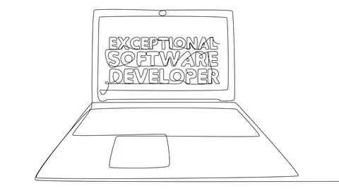 One continuous line of Laptop with Exceptional Software Developer word. Thi.. Stockillustratie