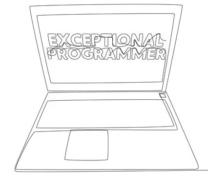 One continuous line of Laptop with Exceptional Programmer word. Thin Line I.. Stock-Illustration