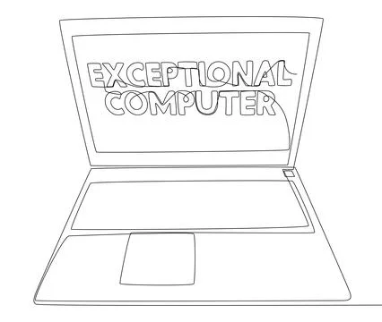 One continuous line of Laptop with Exceptional Computer word. Thin Line Ill.. Illustrazione stock