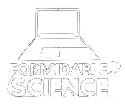 One continuous line of Laptop with Formidable Science word. Thin Line Illus.. 库存插图