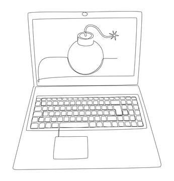 One continuous line of Laptop with Laptop with bombword. Thin Line Illustra.. Stock Illustration