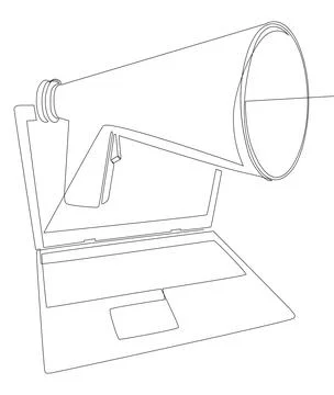 One continuous line of Laptop with Megaphone. Thin Line Illustration vector.. Stock Illustration