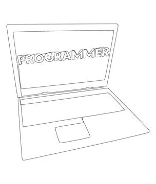 One continuous line of Laptop with Programmer word. Thin Line Illustration .. イラスト素材