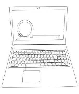 One continuous line of Laptop with Ruler tape. Thin Line Illustration vecto.. Stock Illustration
