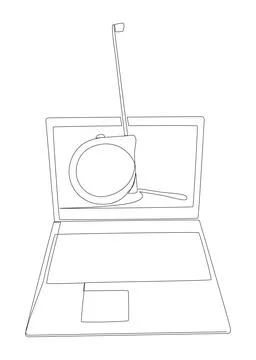 One continuous line of Laptop with Ruler tape. Thin Line Illustration vecto.. Stock Illustration