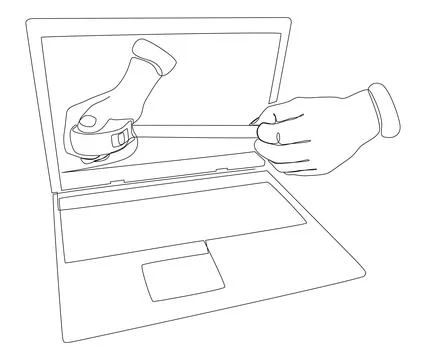 One continuous line of Laptop with Ruler tape. Thin Line Illustration vecto.. Stock Illustration