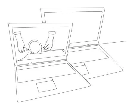 One continuous line of Laptop with Ruler tape. Thin Line Illustration vecto.. Stock Illustration