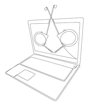 One continuous line of Laptop with Ruler tape. Thin Line Illustration vecto.. Stock Illustration