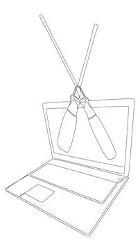 One continuous line of Laptop with Screwdriver. Thin Line Illustration vect.. Stock Illustration