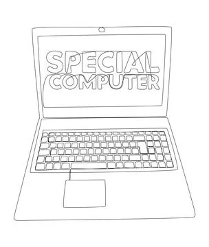 One continuous line of Laptop with Special Computer word. Thin Line Illustr.. Stock Illustration