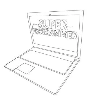 One continuous line of Laptop with Super Programmer word. Thin Line Illustr.. Stock-Illustration