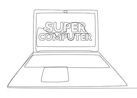 One continuous line of Laptop with Super Computer word. Thin Line Illustrat.. イラスト素材