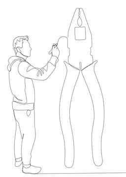 One continuous line of man drawing  Pliers, Tongs by with felt tip pen. A h.. Stock Illustration