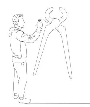 One continuous line of man drawing  Pliers, Tongs by with felt tip pen. A h.. Illustration