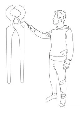 One continuous line of man drawing  Pliers, Tongs by with felt tip pen. A h.. Illustration