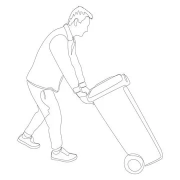One continuous line of man with garbage bin. Thin Line Illustration vector .. Stockillustratie