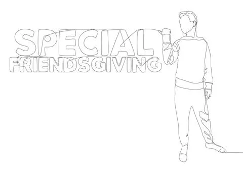 One continuous line of Man pointing with finger at Special Friendsgiving wo.. Stock Illustration