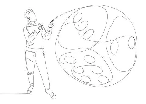 One continuous line of Man pointing with finger at ,,, word. Thin Line Illu.. Stock Illustration