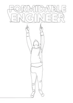 One continuous line of Man pointing with finger at Formidable Engineer word.. Stock Illustration