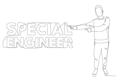 One continuous line of Man pointing with finger at Special Engineer word. T.. Stock Illustration