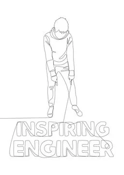 One continuous line of Man pointing with finger at Inspiring Engineer word... Stock Illustration