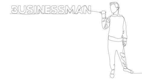 One continuous line of Man pointing with finger at Businessman word. Thin L.. Stock Illustration