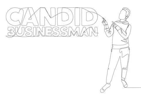 One continuous line of Man pointing with finger at Candid Businessman word... Stock Illustration