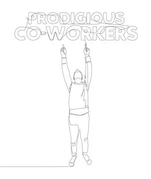 One continuous line of Man pointing with finger at Prodigious Co-workers wo.. Stock Illustration