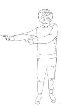 One continuous line of Man pointing with dice as his head, symbol of luck a.. Stock Illustration