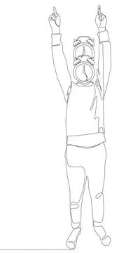 One continuous line of Man with pointing finger and alarm clock as head, sy.. Illustrazione stock