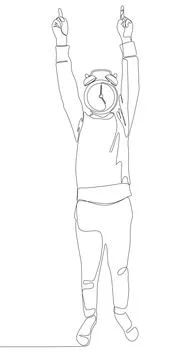 One continuous line of Man with pointing finger and alarm clock as head, sy.. Illustrazione stock