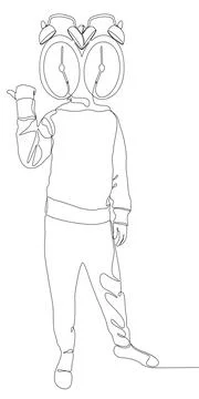 One continuous line of Man with pointing finger and alarm clock as head, sy.. Stock Illustration