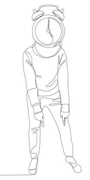One continuous line of Man with pointing finger and alarm clock as head, sy.. Illustrazione stock