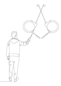 One continuous line of Man pointing with finger at Measuring tape. Thin Lin.. Stock Illustration