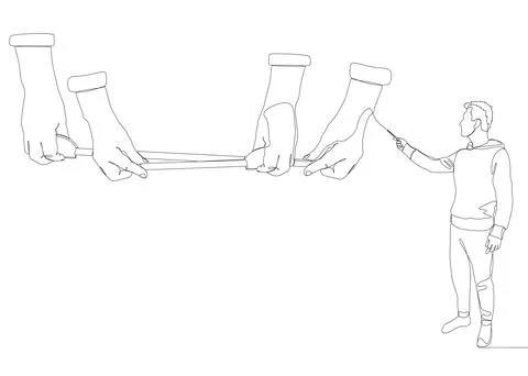 One continuous line of Man pointing with finger at Measuring tape. Thin Lin.. Stock Illustration