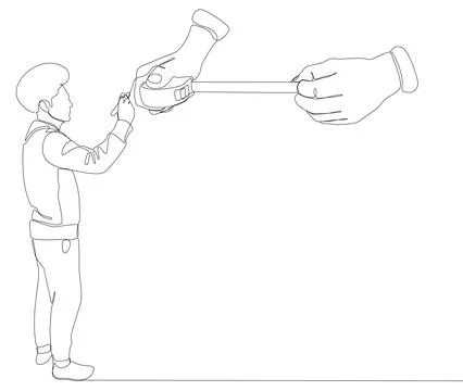 One continuous line of Man pointing with finger at Measuring tape. Thin Lin.. Stock Illustration