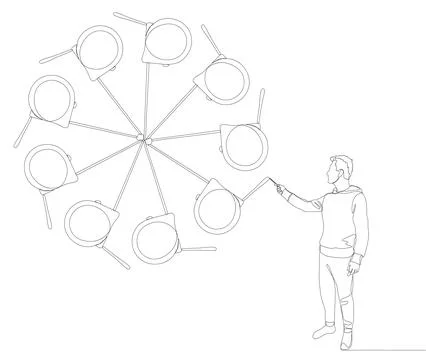 One continuous line of Man pointing with finger at Measuring tape. Thin Lin.. Stock Illustration