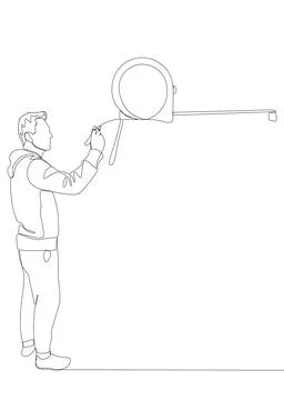 One continuous line of Man pointing with finger at Measuring tape. Thin Lin.. Stock Illustration