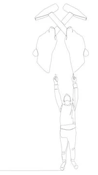 One continuous line of Man pointing with finger at Hammer. Thin Line Illust.. Stock Illustration