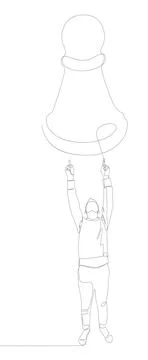 One continuous line of Man pointing with finger at pawn, chess piece. Thin .. Stock Illustration