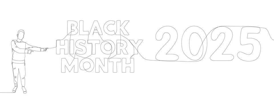 One continuous line of Man pointing with finger at Black History Month 2025.. Stock Illustration