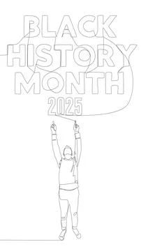One continuous line of Man pointing with finger at Black History Month 2025.. Stock Illustration