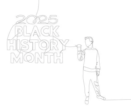 One continuous line of Man pointing with finger at Black History Month 2025.. Stock Illustration