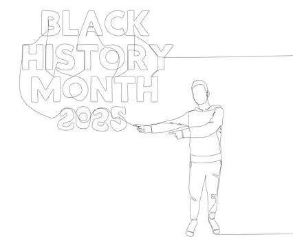 One continuous line of Man pointing with finger at Black History Month 2025.. Stock Illustration