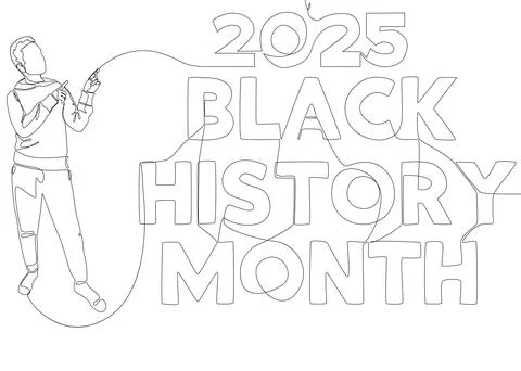 One continuous line of Man pointing with finger at Black History Month 2025.. Stock Illustration