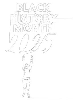 One continuous line of Man pointing with finger at Black History Month 2025.. Stock Illustration